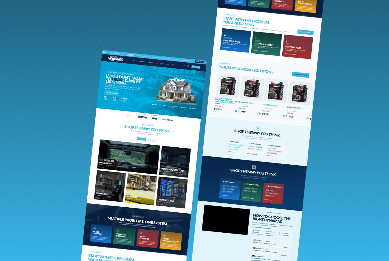 Dynamat site mockups angled on a blue background